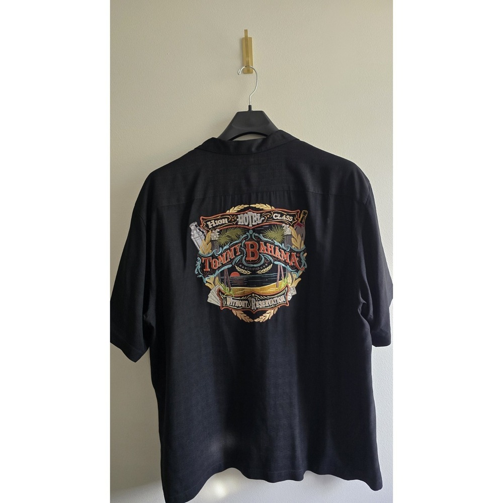 Tommy Bahama Silk Camp Shirt XXL Black Graphic Back Hawaiian Resort Button Up